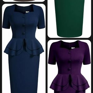 AIsize vintage peplum square ruffle 1940’s dress XL Navy NWT retails $99